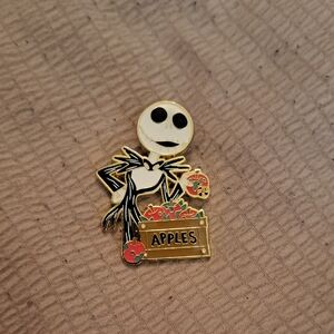 Jack Skellington Enamel Pin with Apples - White, Black, Red, Gold